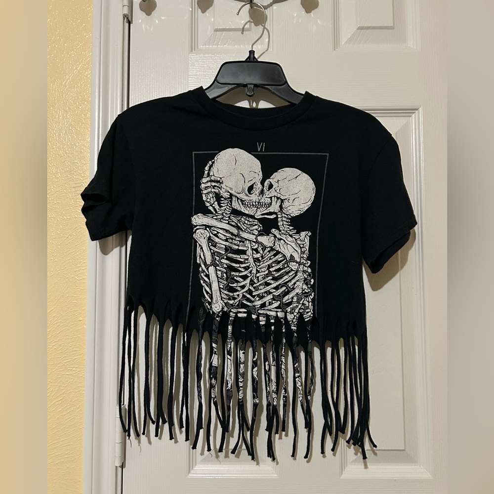Threadless Black Skeleton Fringe Tee - image 1